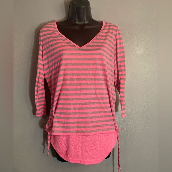 Style & Co. Tops - Style & Co Sport pink and gray drawstring top attached tank